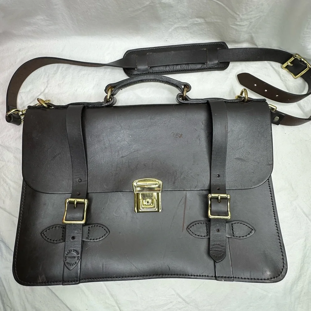 CC Filson‎ Co Seattle Briefcase Brindle Leather Black Field Satchel Strap USA